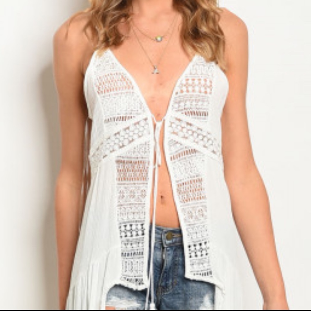 LAST 1! "BELLA" UNIQUE WHITE TIE FRONT TUNIC TOP - Picture 2 of 5